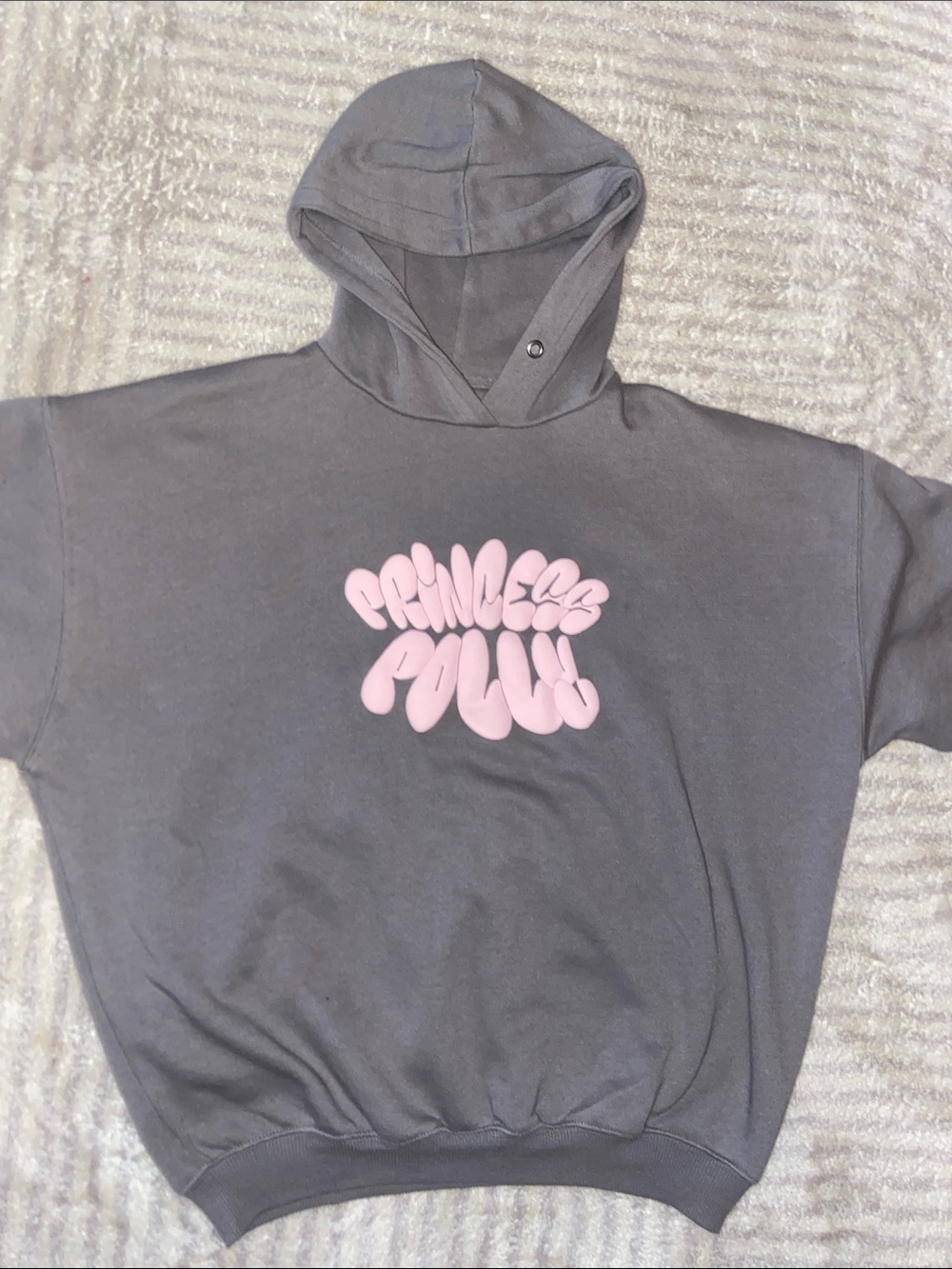 Princess Polly Gray Hoodie with Pink Bubble Logo